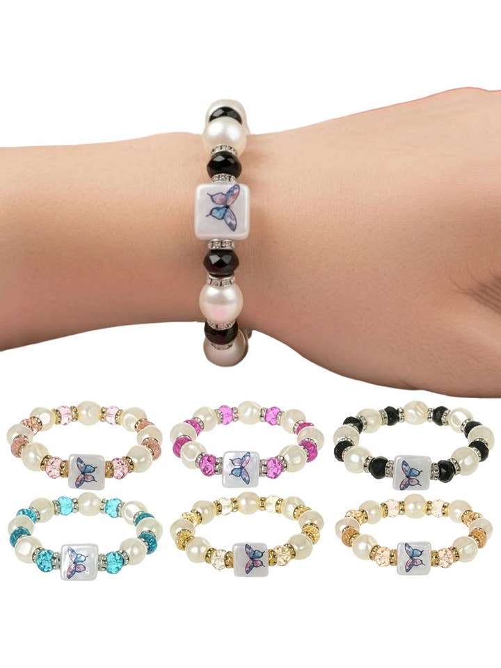 Pulsera de cuentas de imitación de perlas y mariposa de mármol para venta al por mayor de Cap Zone