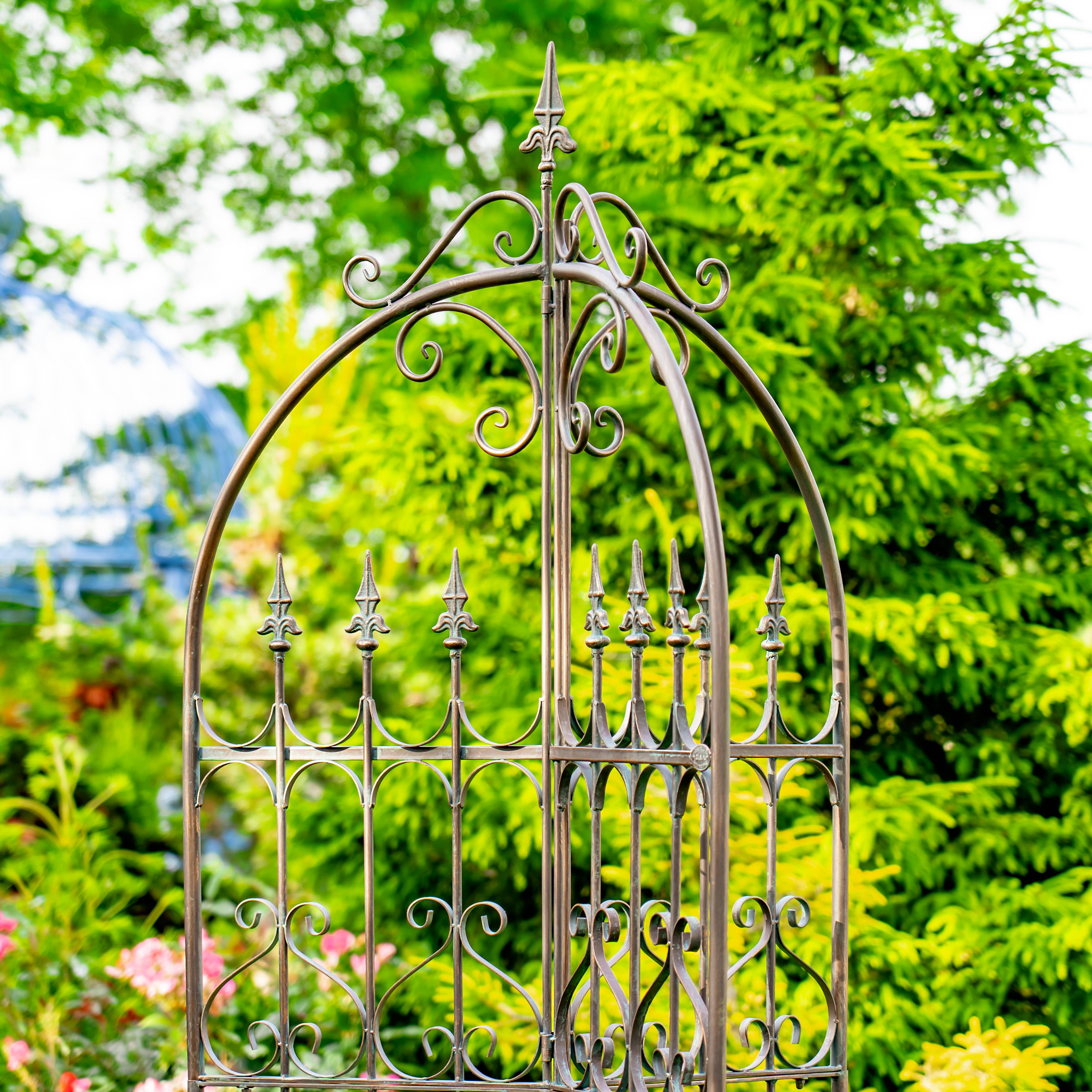 Zaer Ltd. International - Wholesale Trellis - Three Wall Iron Trellis with Fleur-de-lis "Paris 1968" -7.7'6