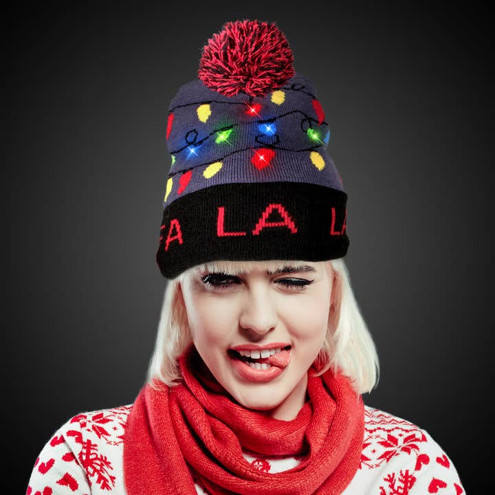 Windy City Novelties - Wholesale Beanie - Women's - LED Light-up Knitted Ugly Sweater Holiday Christmas Beanie