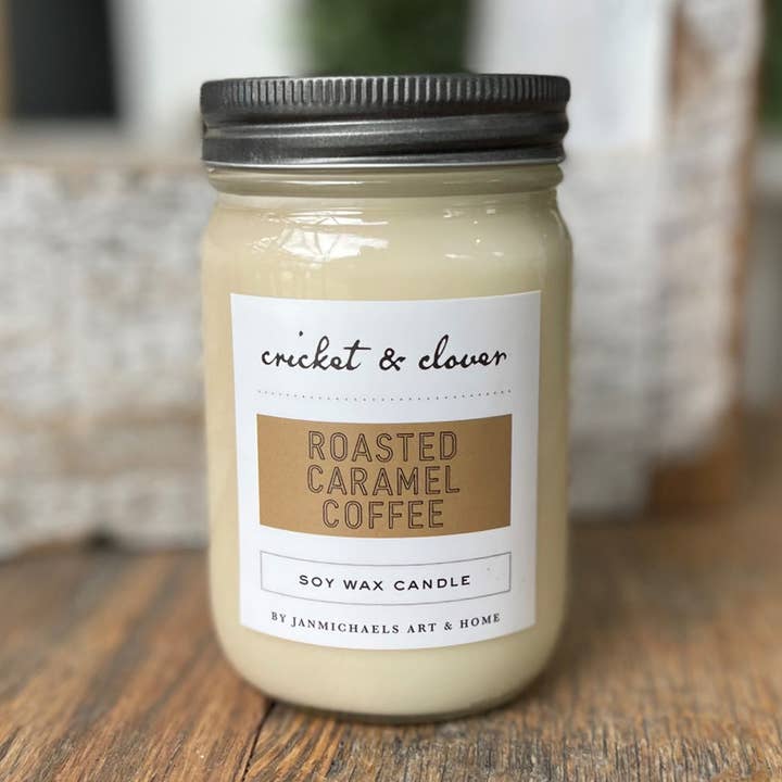 JanMichaels Art & Home – Engroshandel Glaslys – Ristet karamelkaffe Soja Mason Jar Stearinlys0