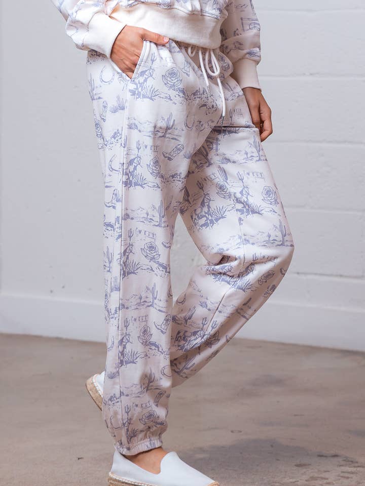 IVORY MULTI HP35228T-WESTERN PRINT BANDING SWEAT PANTS W/ SIDE POCKET for wholesale on Faire2