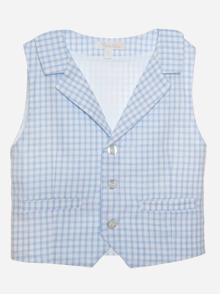 Jungenweste mit blauem Karomuster für den Großhandel von Patachou