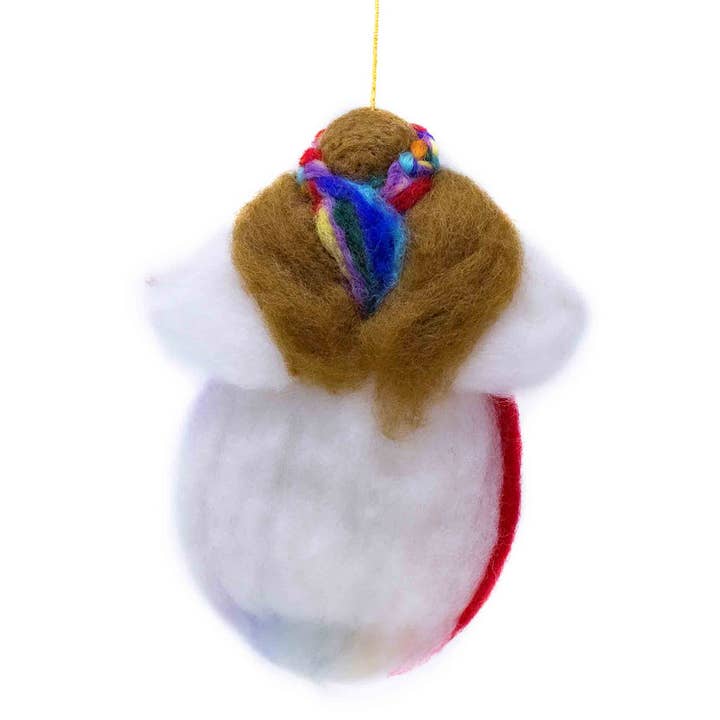 Global Crafts - Wholesale Ornament Set - Rainbow Fairies Handmade Felt Ornaments, Set of 2 White and