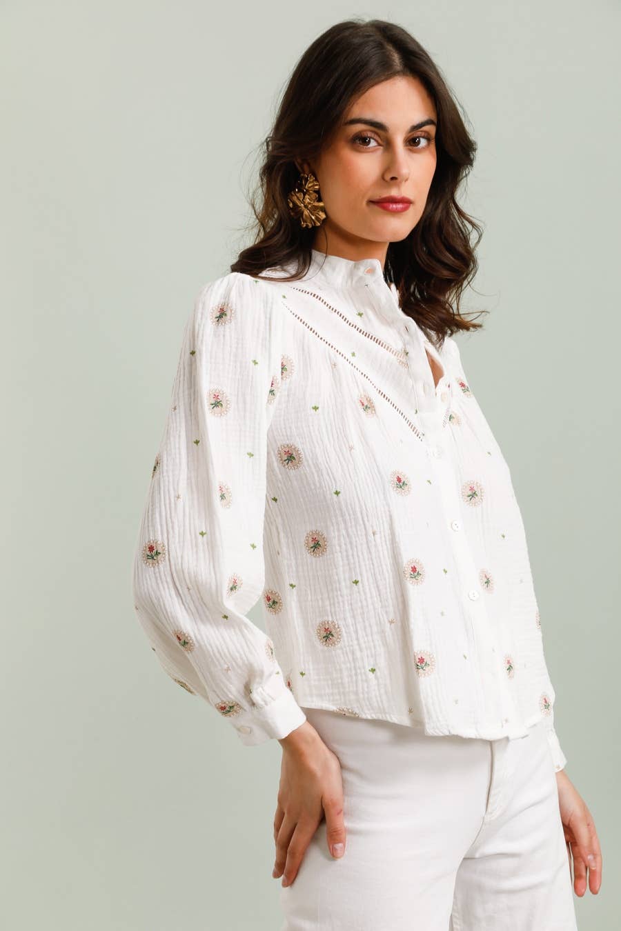 MOOYA - Wholesale Button Down Shirt - Women's - Bohemian cotton gauze floral shirt SJ0014