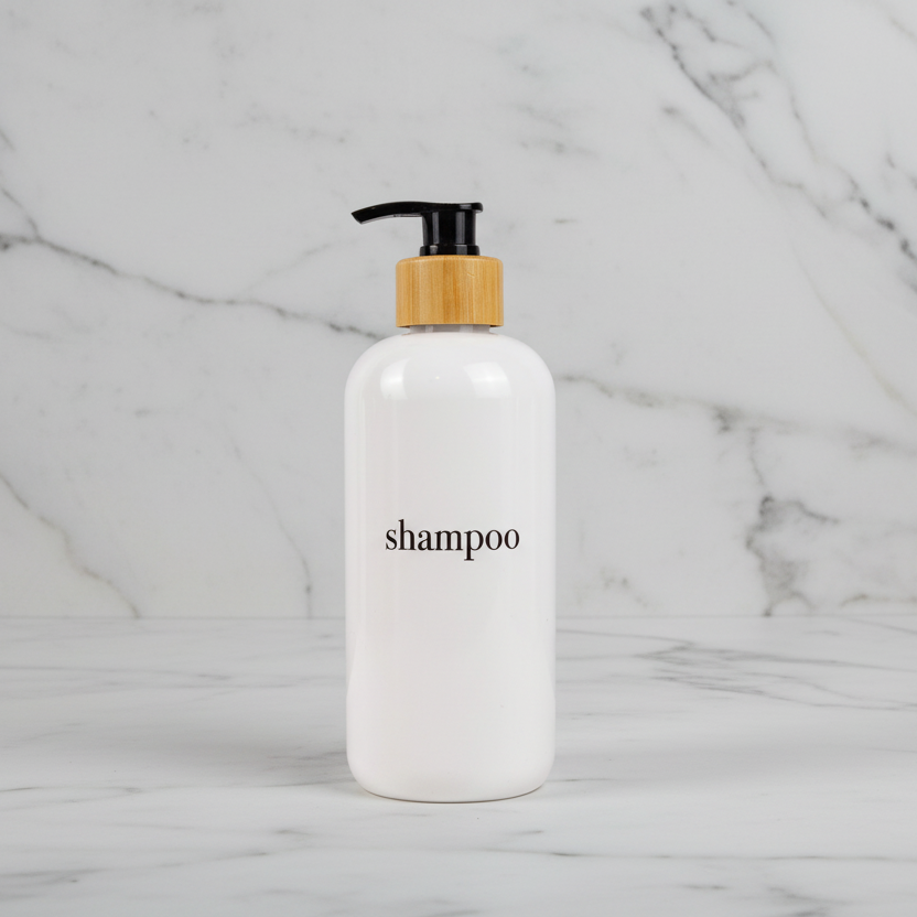 Joie Designs Co. | Refillable Bottles - Wholesale Soap Dispenser - Shampoo & Conditioner Bottle Sets - Refillable | White Dispensers | Bamboo or Plastic Tops0
