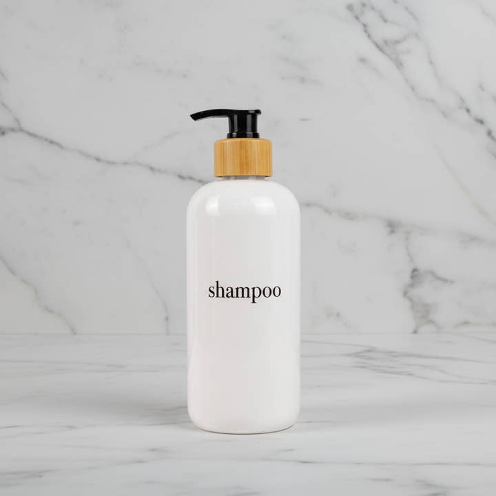 Joie Designs Co. | Refillable Bottles - Wholesale Soap Dispenser - Shampoo & Conditioner Bottle Sets - Refillable | White Dispensers | Bamboo or Plastic Tops