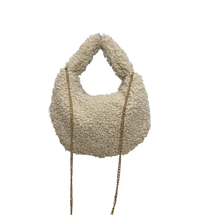 HALF MOON FUR BAG TRIMMED WITH TEDDY LEATHER for wholesale by Louisa lee