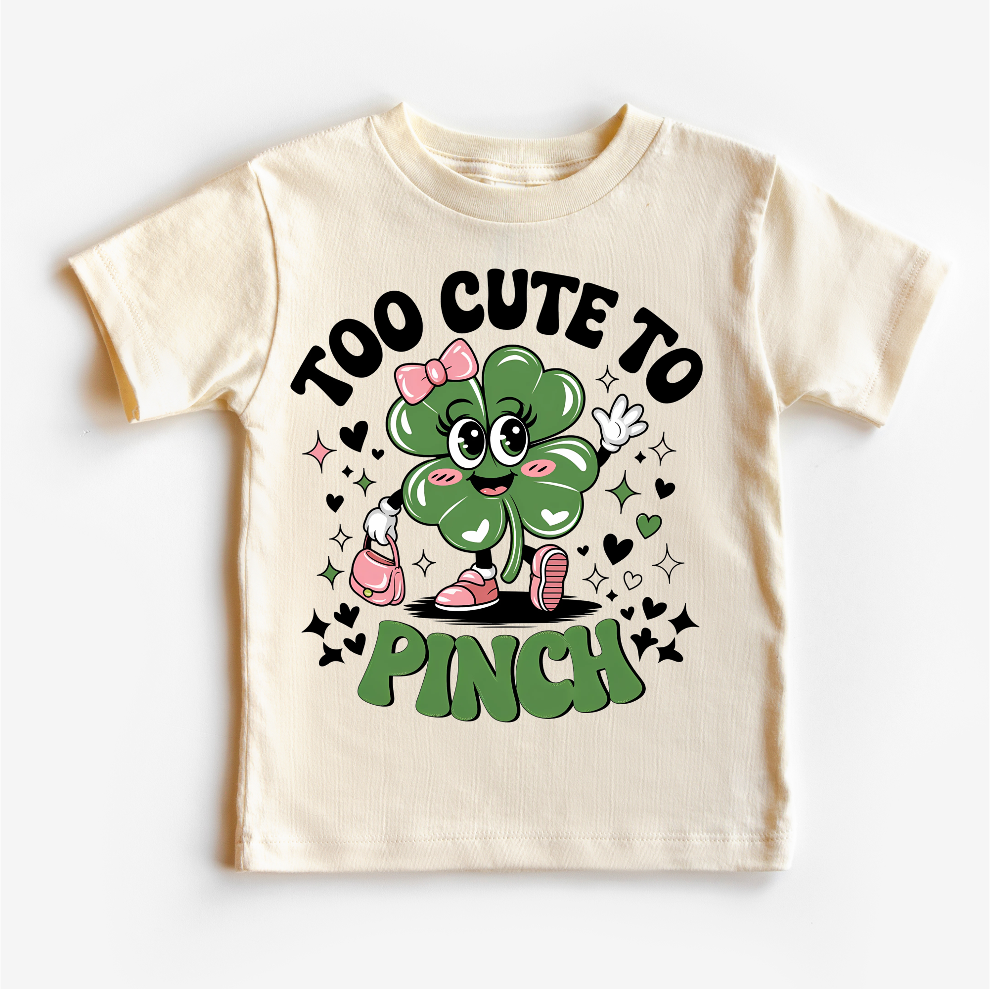 Madi Moosh - Vente T-shirt sérigraphié – enfant - T-shirt de la Saint-Patrick trop mignon pour pincer - Trèfle porte-bonheur pour enfants et adultes3