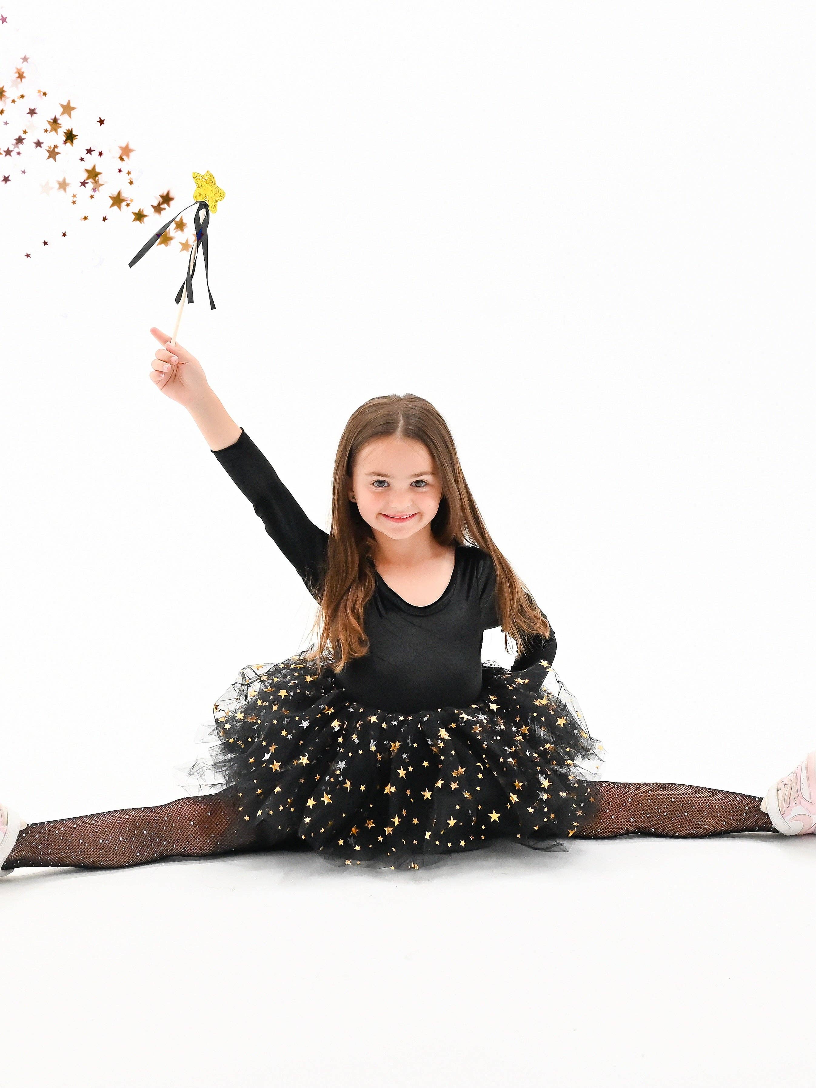 Fancy Shmancy Baby – Großhandel Kostüm – Kinder – Samtkostüm mit langärmeligem Tüll-Tutu, goldenen Sternen – kleine schwarze Hexe1