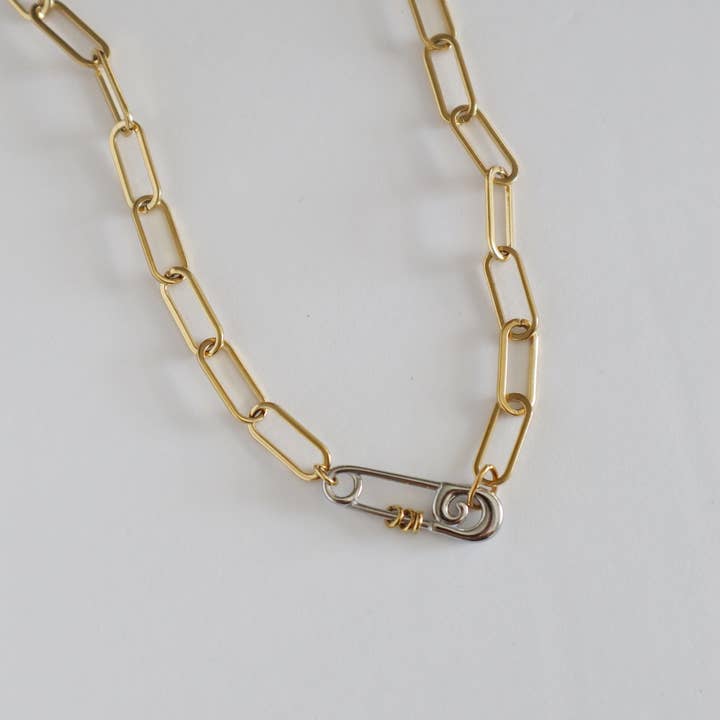 Safety Pin Paperclip Necklace | Two-toned Necklace for wholesale by JESSA Jewelry