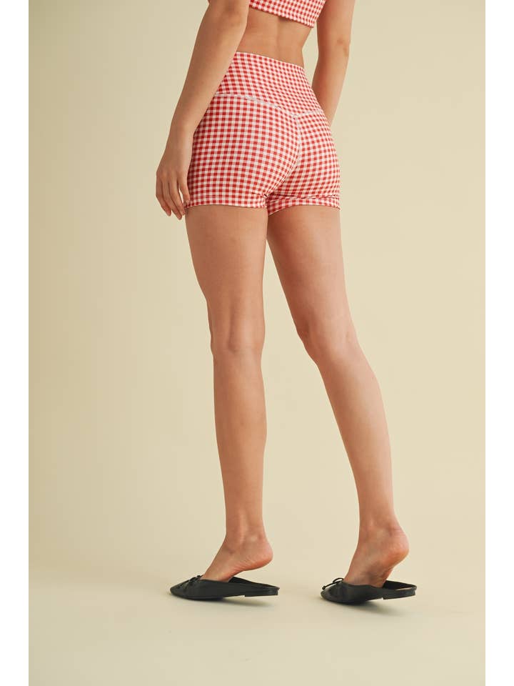 KIMBERLY C - Wholesale Athletic Shorts - Women's - Gingham Print Mid-Rise Mini Shorts49