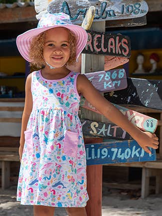 Kids UPF50+ Dahlia Sleeveless Dress with Pockets for Girls for wholesale by Flap Happy