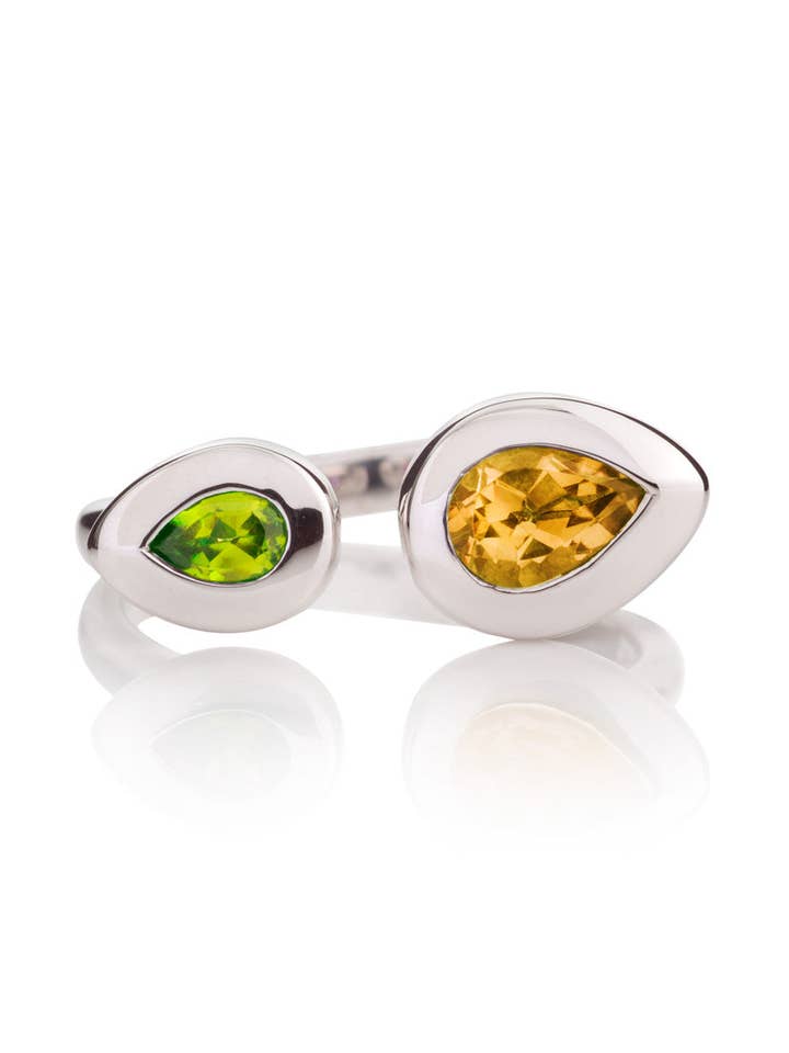 Toi et Moi Silver Ring med Peridot och Citrin för wholesale av Manja