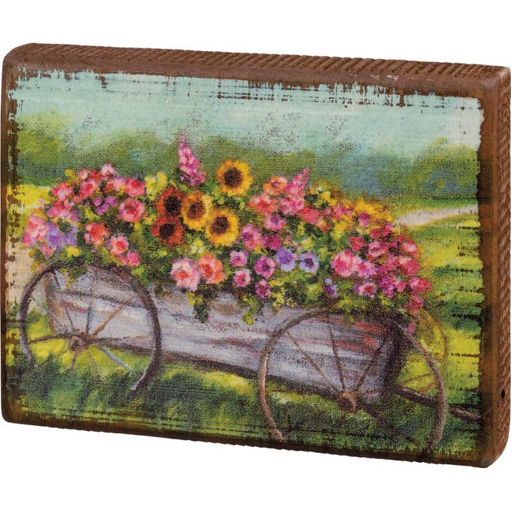 Primitives by Kathy - Wholesale Decorative Figurine - Flower Wagon Block Sign