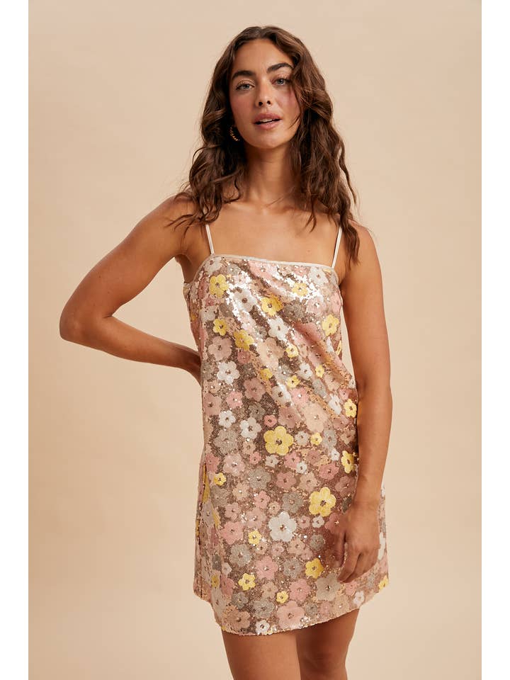 In Loom - Wholesale Dress - Women's - FLORAL SEQUIN SLIP MINI DRESS0