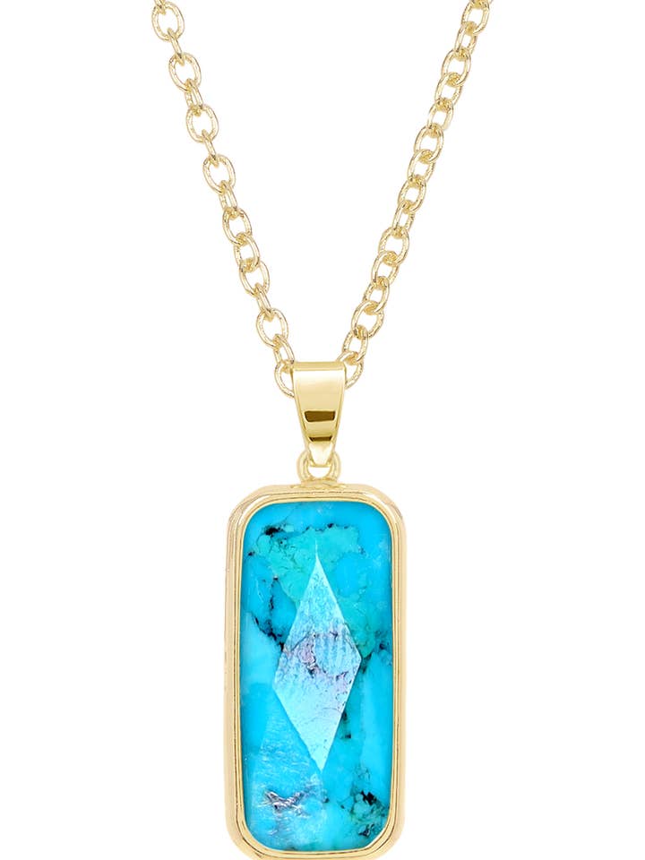 Stabilized Turquoise Rectangle Pendant Necklace - GF for wholesale by Zoey Simmons