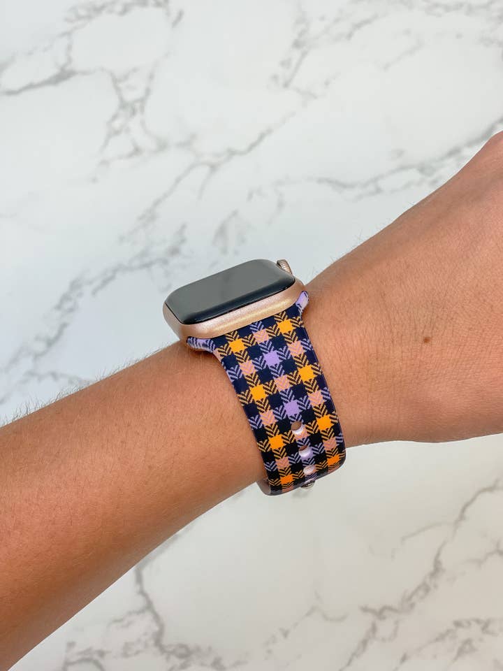 Bracelet de montre intelligente en silicone imprimé à carreaux d'Halloween - S/M pour la vente par Prep Obsessed Wholesale