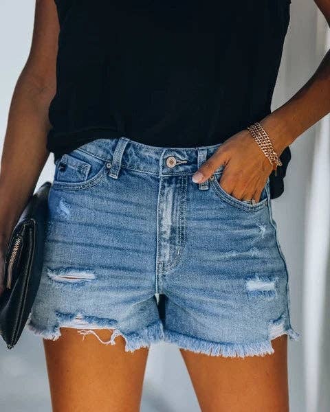 Lovesoft - Wholesale Shorts - Women's - Women's High-rise Ripped Stretch Summer Denim Shorts10