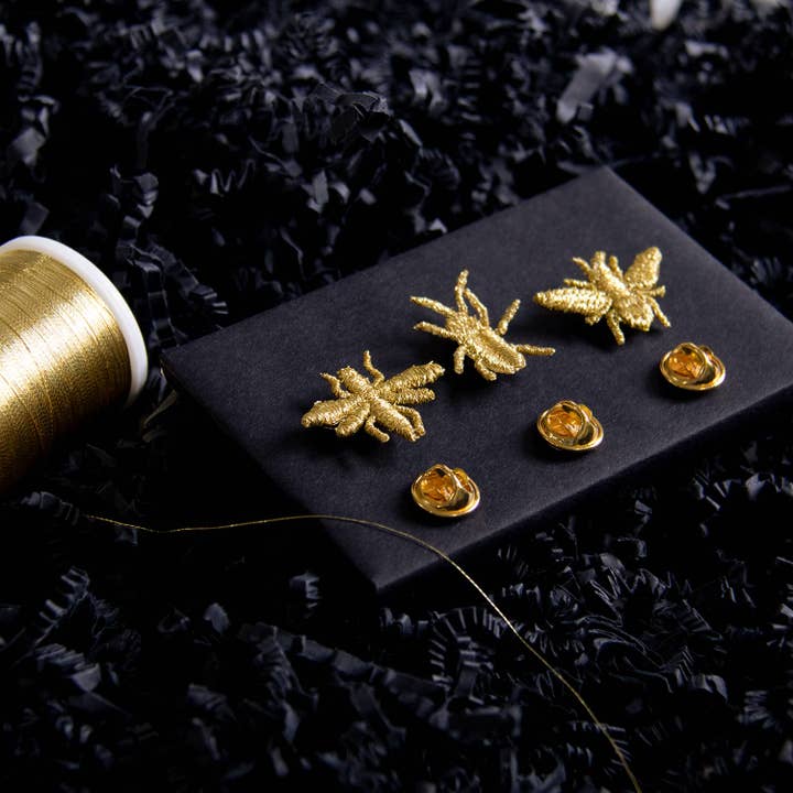 Botanopia USA - gifts , decor and cards for plant lovers - Wholesale Patch - Golden Embroidered Brooches - 3 little Bugs3