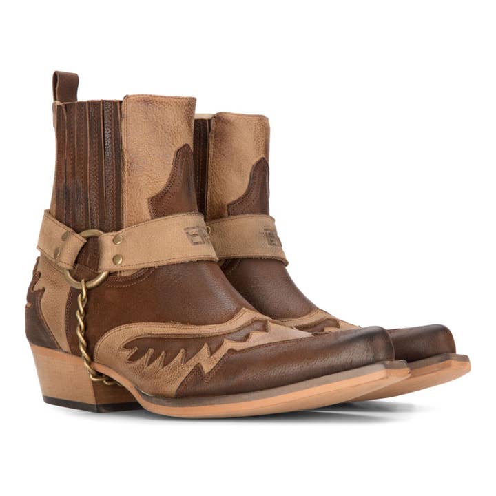 Marrone Stivali da cowboy in pelle da uomo alla caviglia marroni cubani biker western country. in vendita all'ingrosso su Faire