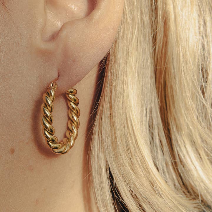 Nordic Muse - Wholesale Hoop Earrings - Gold Small Twist Hoop Earrings, Waterproof2