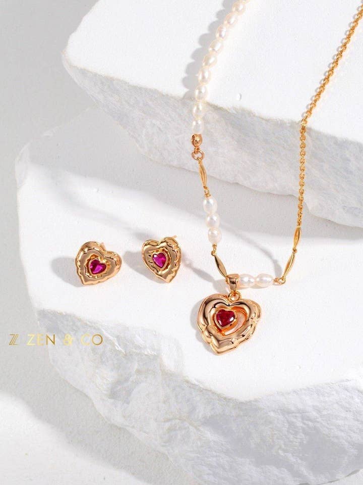 Set di gioielli ispirato a BARBIE di BARBARA Orecchini a perno a forma di cuore Collana con ciondolo a cuore per la vendita all'ingrosso da parte di ZEN&CO Studio