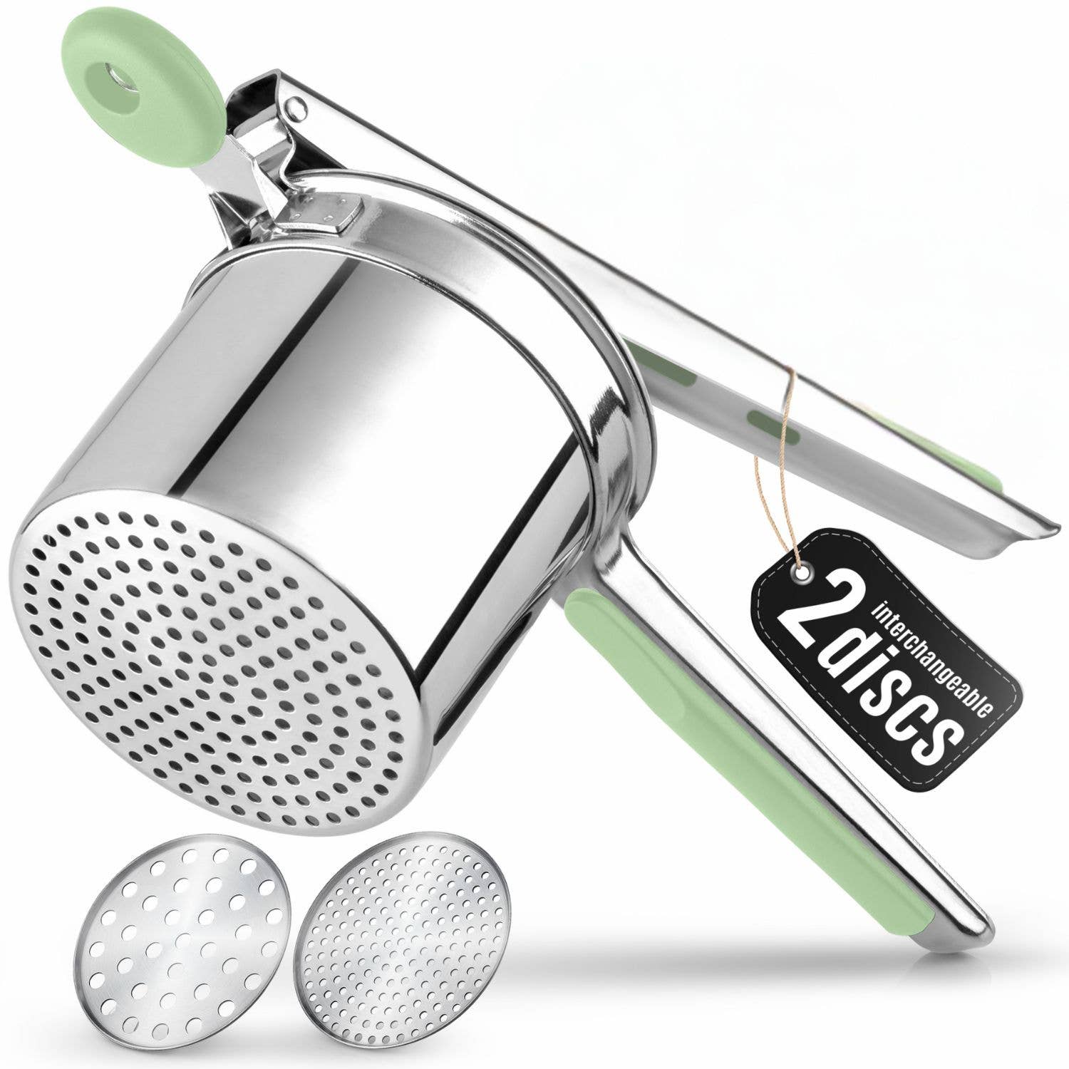 Zulay Kitchen - Venta al por mayor Utensilio/dispositivo de cocina - Prensador de patatas de 15 oz – Acero inoxidable resistente con 2 discos7