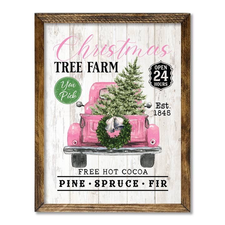 TIMBERLAND FRAME PINK TRUCK CHRISTMAS TREE FARM for wholesale by Jarmz Designs