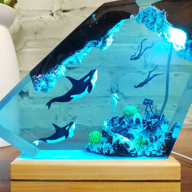 Merchemy - Wholesale Night Light - Orcas Whales Resin Ocean Lamp Night Light Birthday Gift2