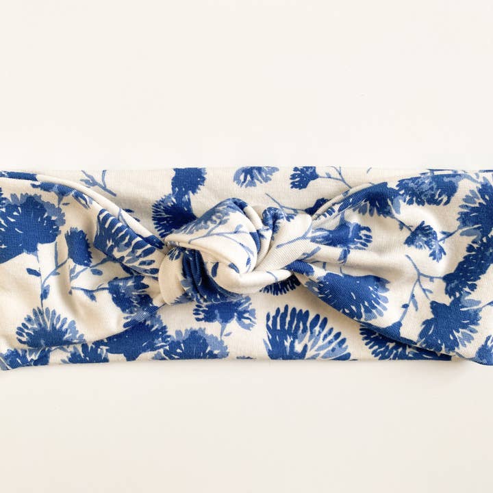 Blue Floral Top Knot Headband for wholesale by Macie & Me
