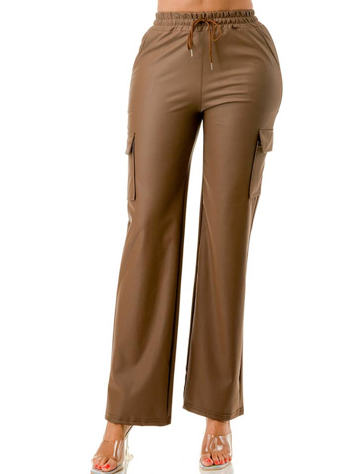 5besties inc - Wholesale Pants - Women's - FUAX LEATHER CARGO PANTS