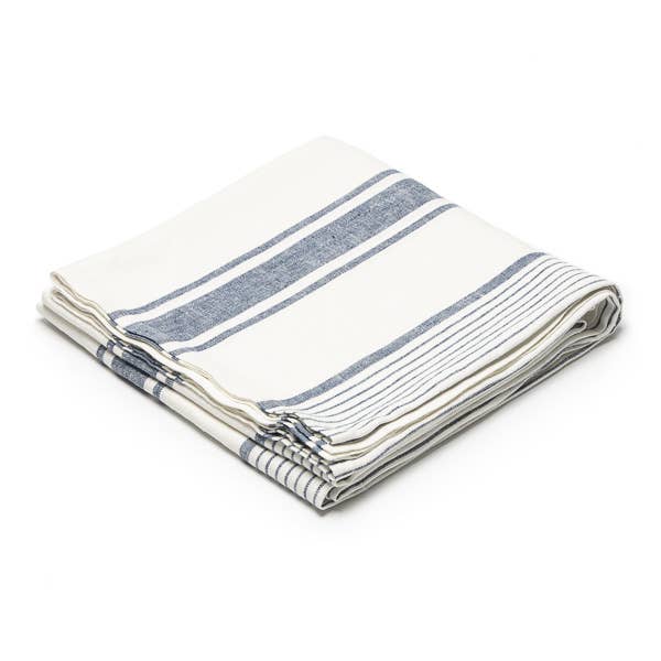 LinenMe – wholesale Tablecloth – Linen Tablecloth Off White Blue Tuscany, Striped, Prewashed