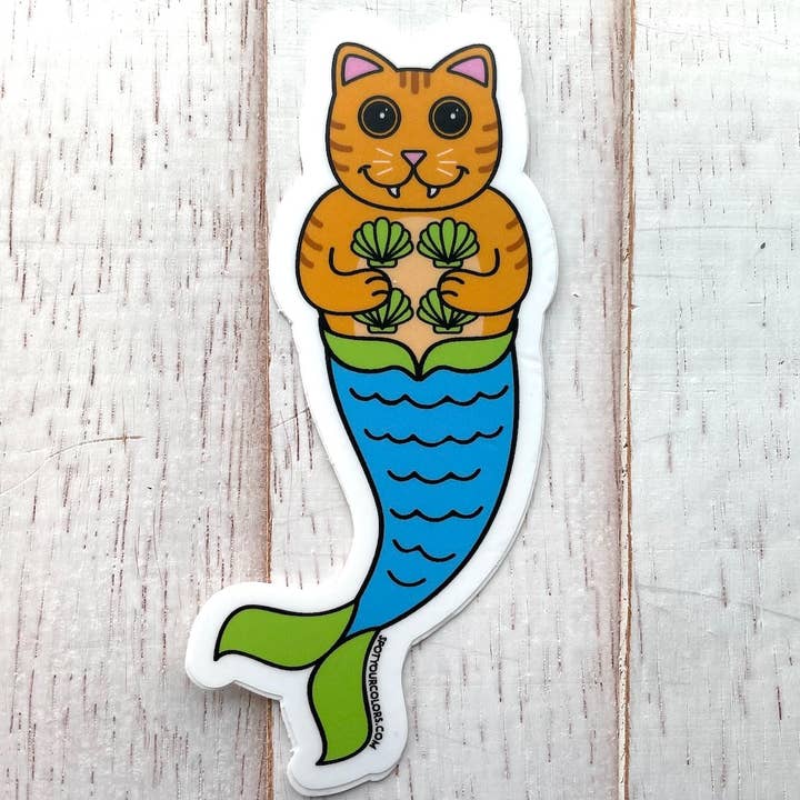 Purrmaid Die-cut Sticker 4" for wholesale by Spot Colors