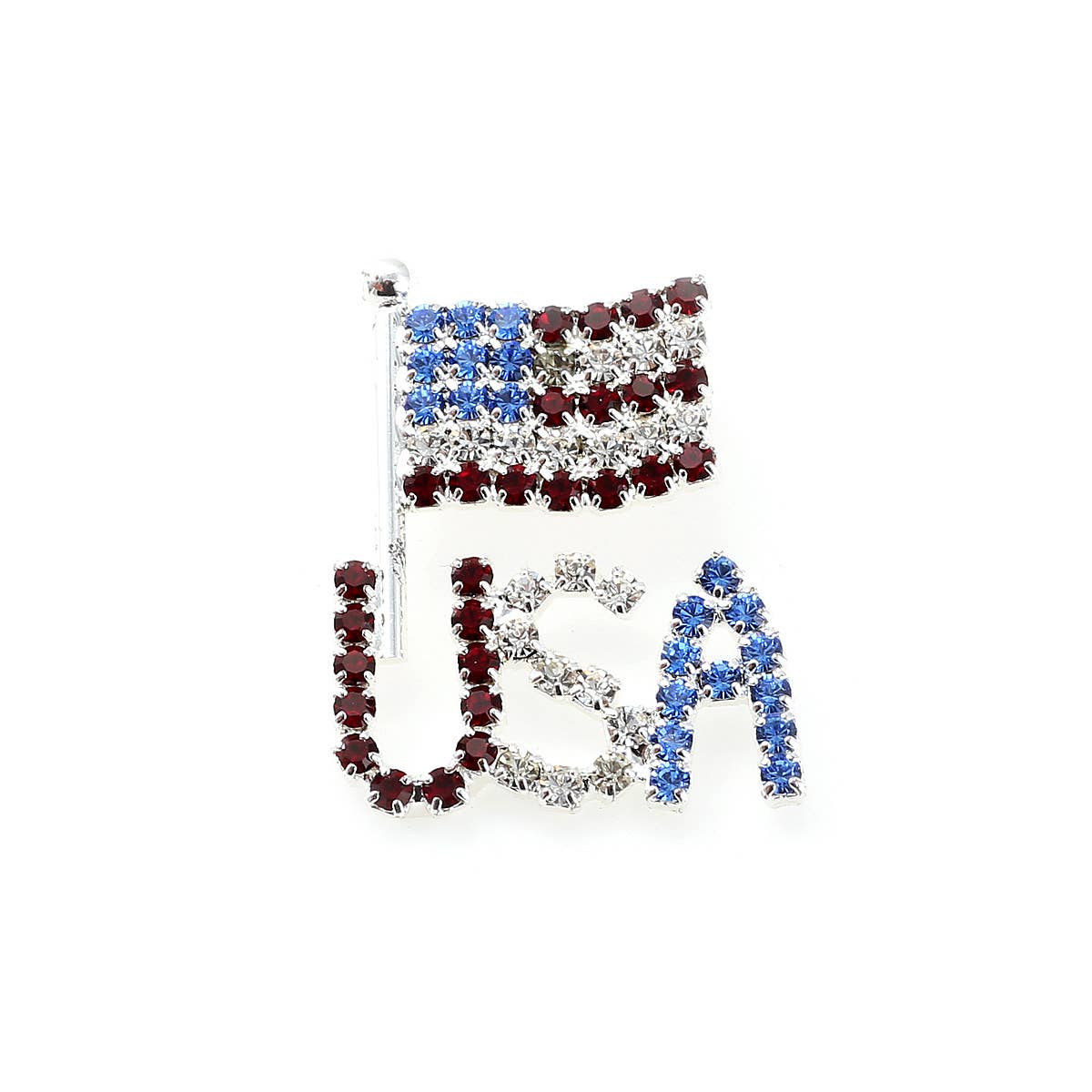 Cool Crystals - Wholesale Brooch - Silver Crystal Rhinestone American Flag & USA Pin