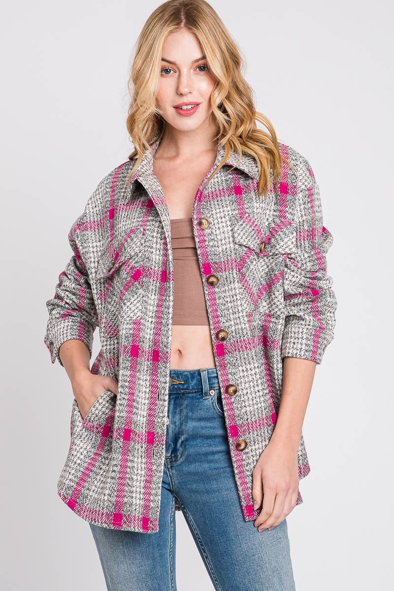 ELLEBORN – wholesale Shirt Jacket/Shacket - Women’s – Wide Plaid Button Down Jacket 3451T2