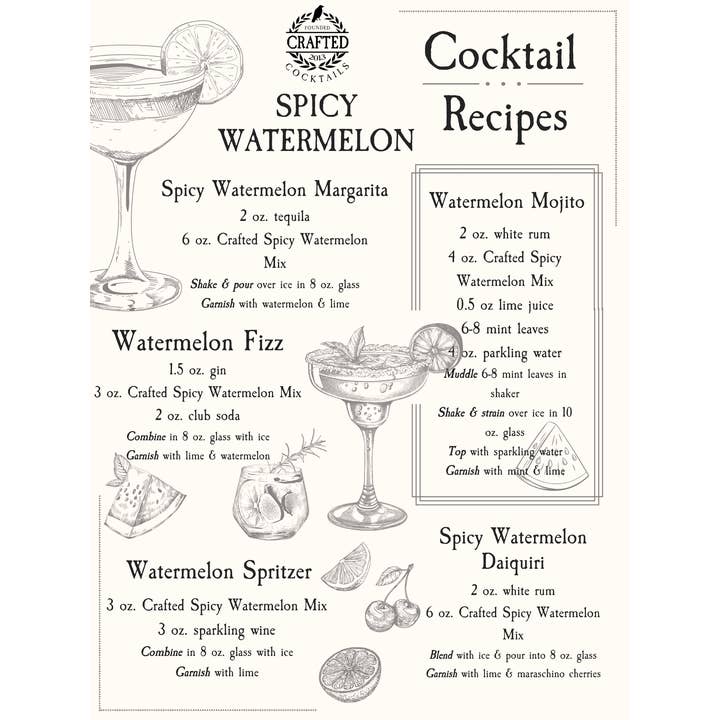 Crafted Cocktails - Wholesale Cocktail Mix/Syrup - Spicy Watermelon Nonalcoholic Cocktail Mixer11