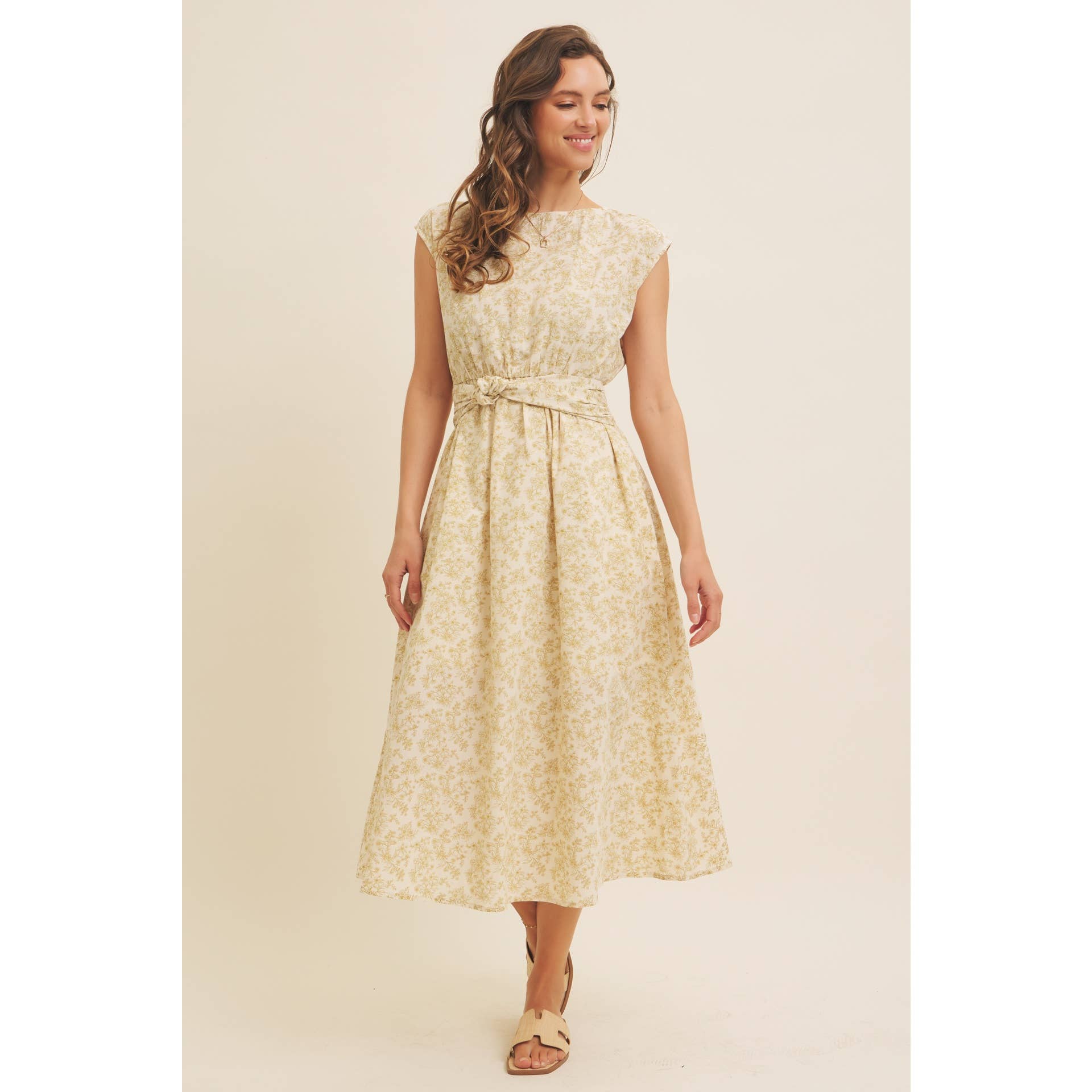 in february - Wholesale Dress - Women's - BOAT NECK PLEATED SLEEVELESS FLORAL MIDI DRESS5