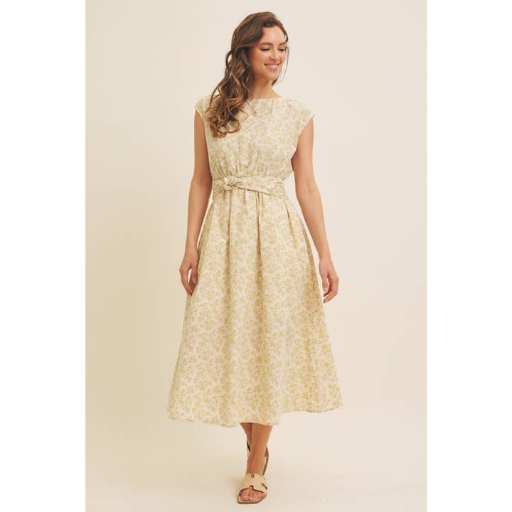 in february - Wholesale Dress - Women's - BOAT NECK PLEATED SLEEVELESS FLORAL MIDI DRESS5