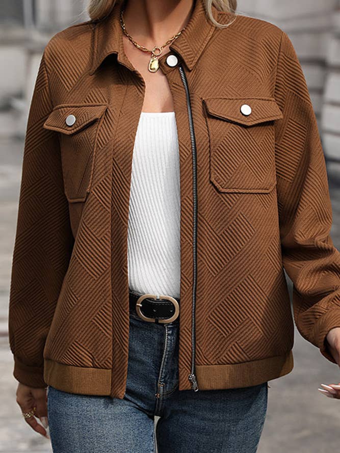 Veste zippée à col rabattu marron foncé BFZY752 pour la vente par UNISHE