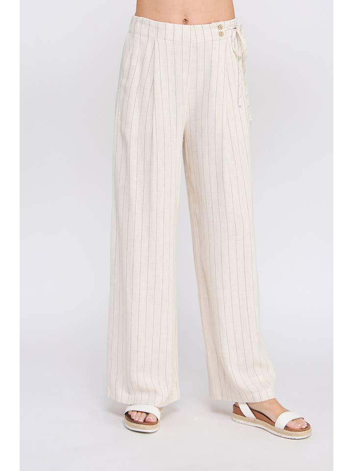 Allie Rose - Wholesale Pants - Women's - Pinstripe Soft Linen Wide Leg Pants