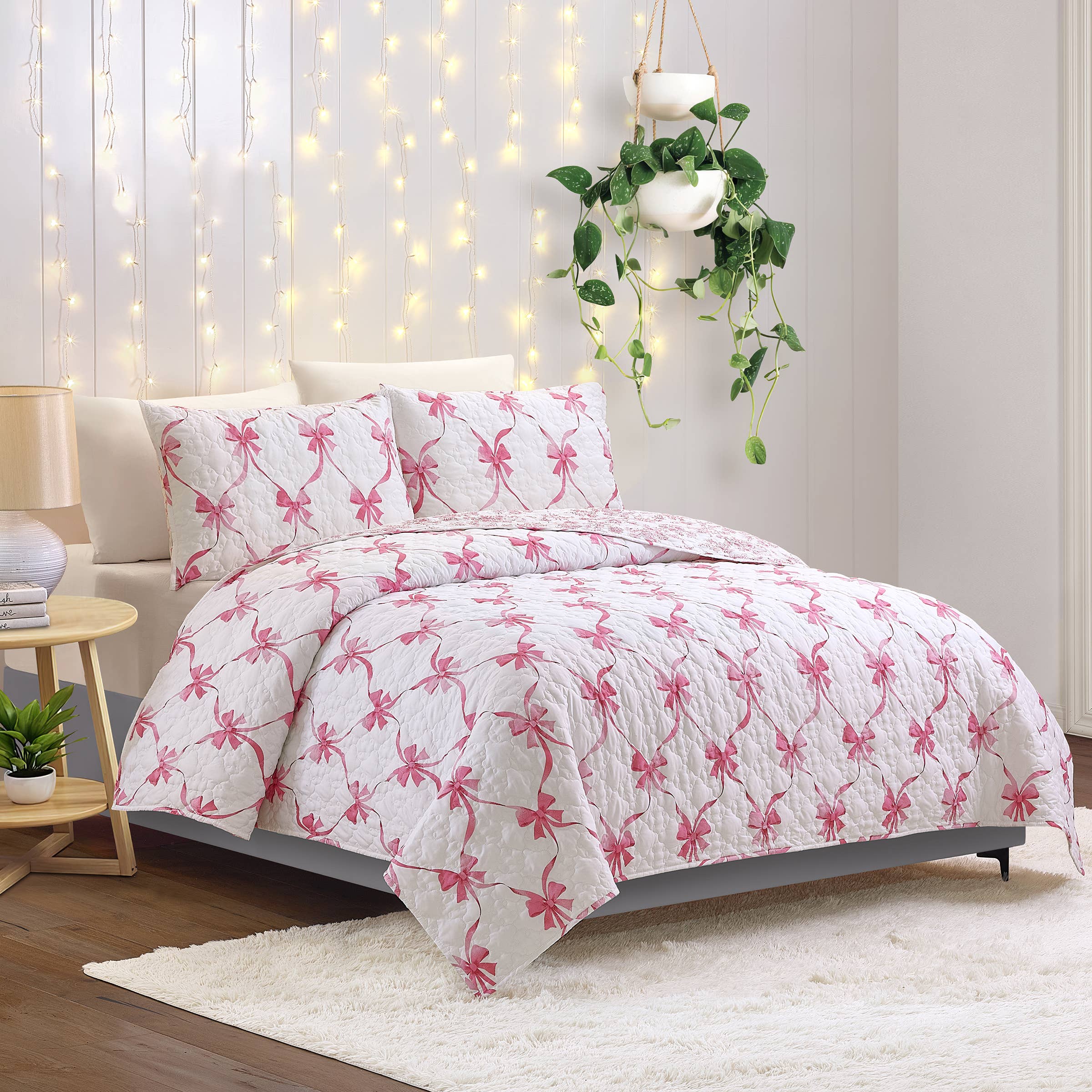 Peking Handicraft - Wholesale Bedding Set - ABIGAIL BOW QUILT SET - Pink - Modern heirloom1