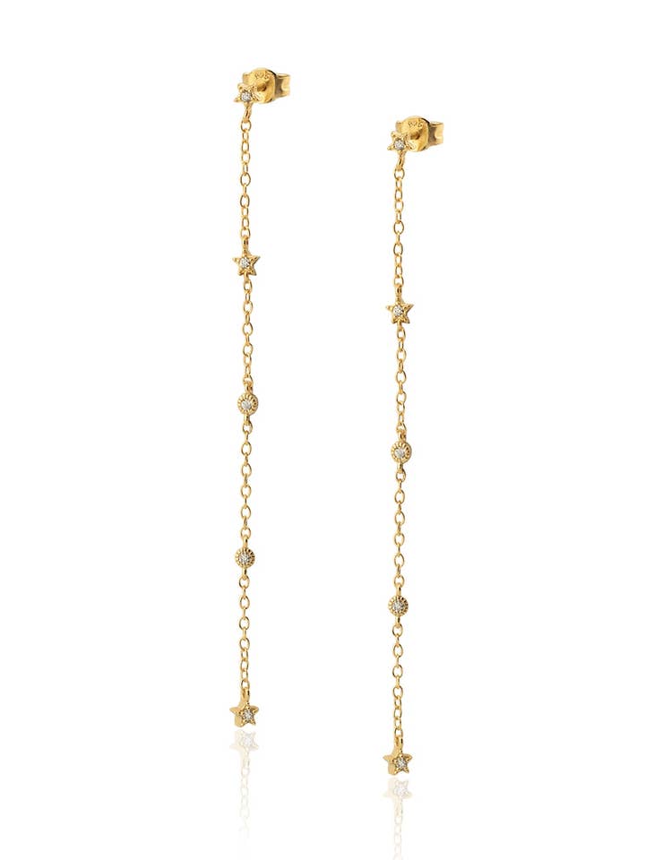 STAR LONG CHAIN gold earrings for wholesale by Aran Jewels