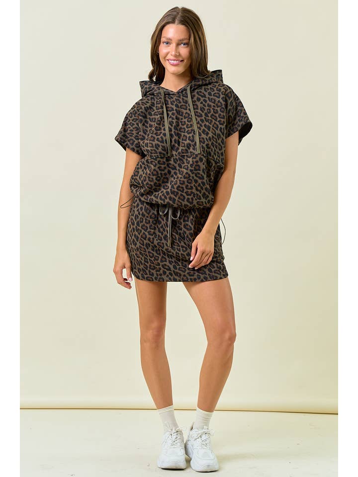 Doe and Rae - Wholesale Hoodie - Women's - LEOPARD TERRY DRAWSTRING OVERSIZED HOODIE - 45251T9