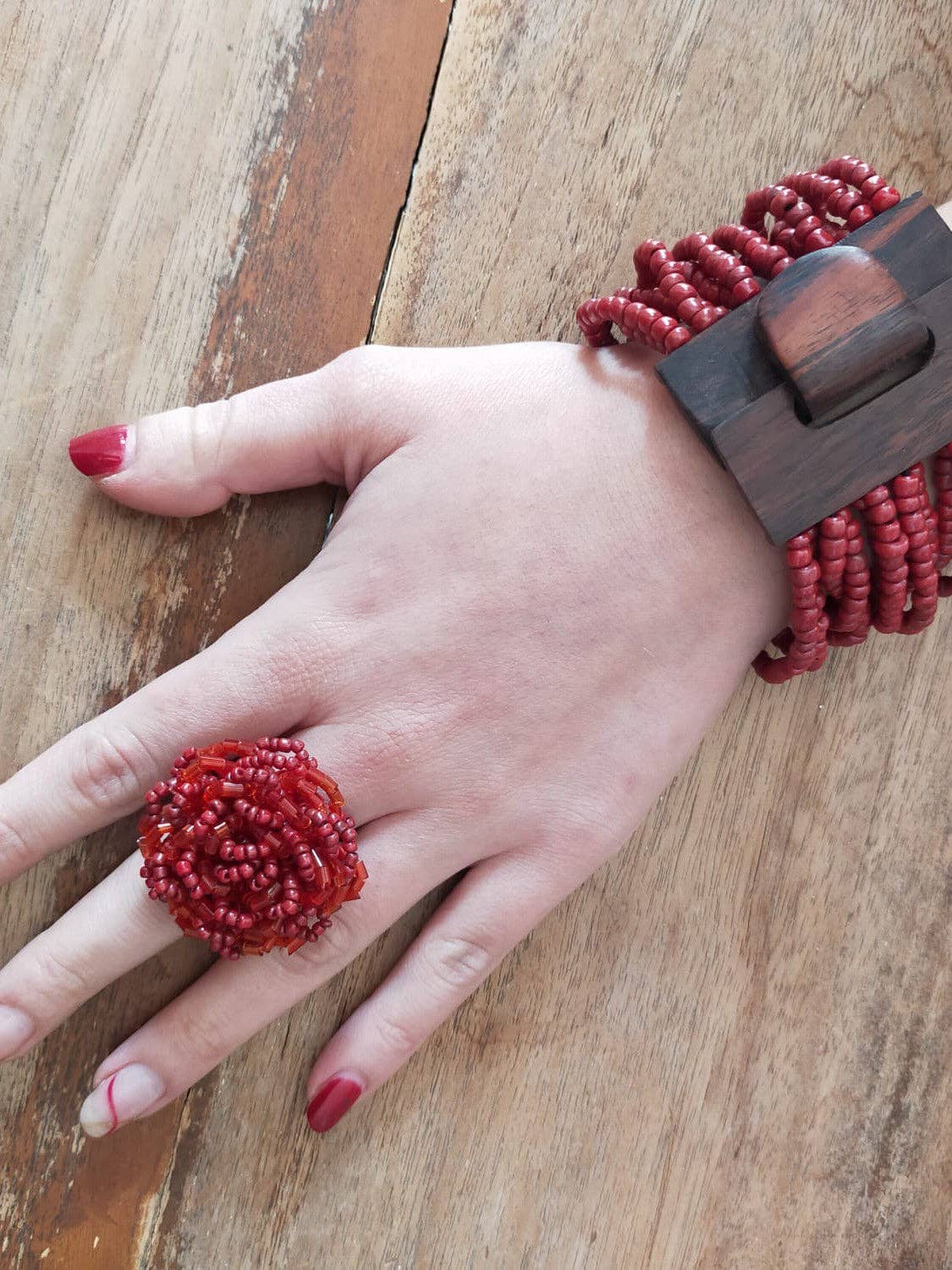 Bijondo - Wholesale Cocktail/Statement Ring - Elegant Glass Bead Flower Ring, costume jewelry16