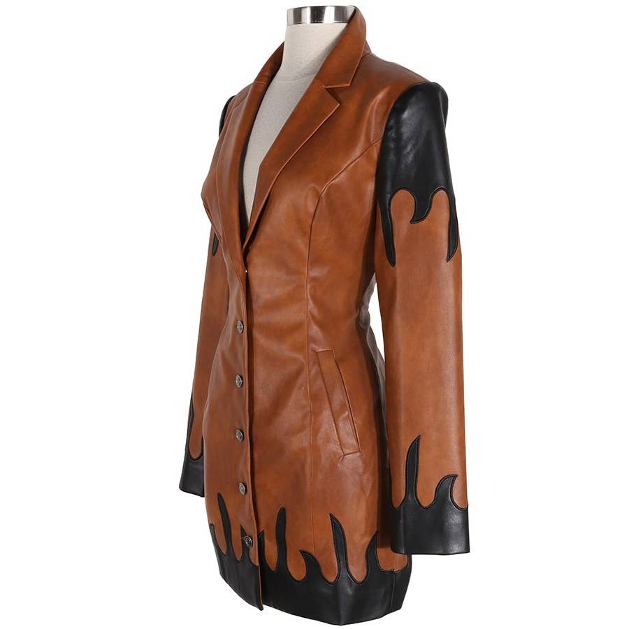 BROWN FAUX LEATHER JACKET MINI DRESS for wholesale on Faire1