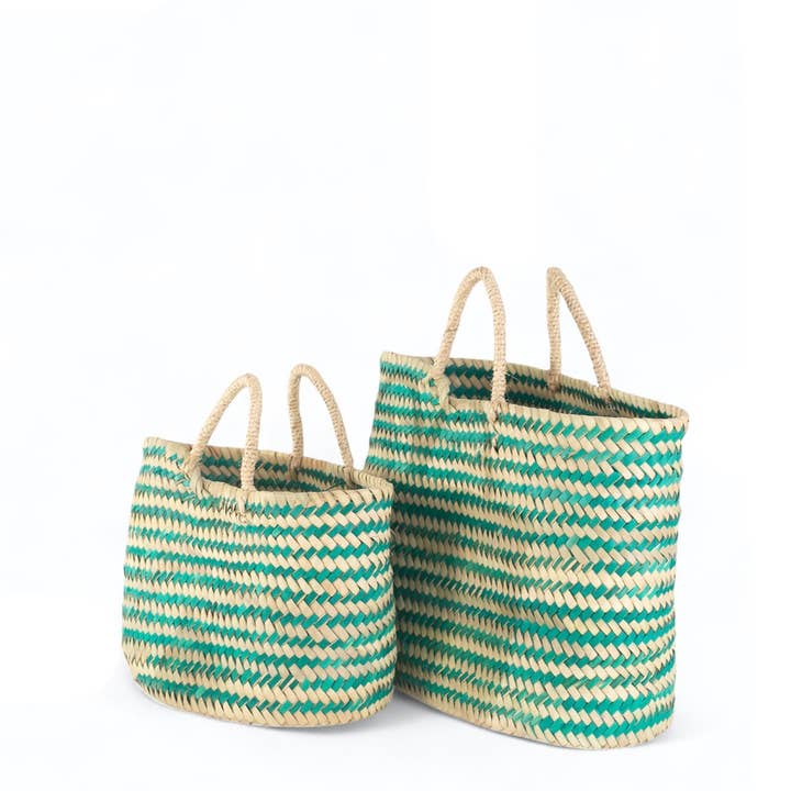 Kbas - Wholesale Beach Bag - SET OF TWO NATURAL GREEN PALM BASKETS2