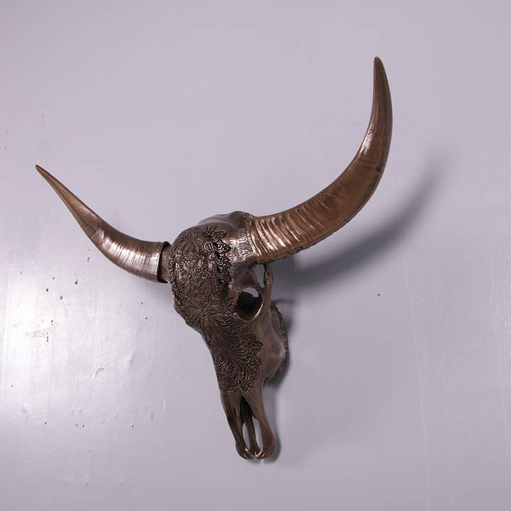 LM Treasures - Wholesale Wall Accent - Bronze Bull Skull Life Size Statue