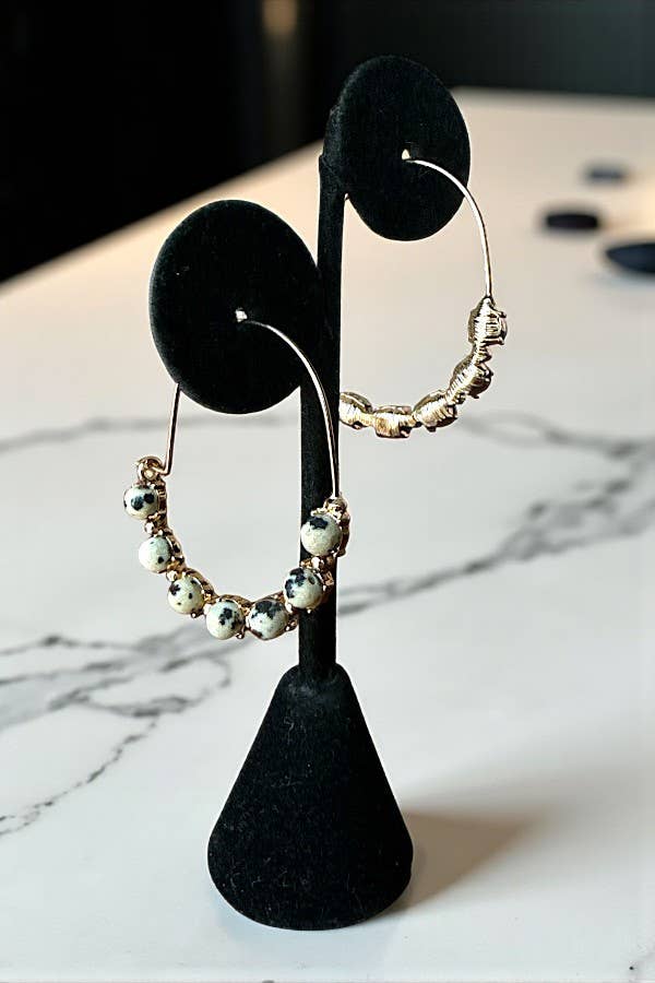 Andrea Bijoux - Wholesale Hoop Earrings - ROUND SEMI PRECIOUS BEAD STATIONED HOOP EARRING1
