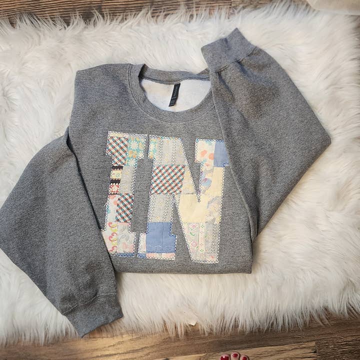 Personalized State Quilted Sweatshirt, Indiana Quilt for wholesale by Enid and Elle