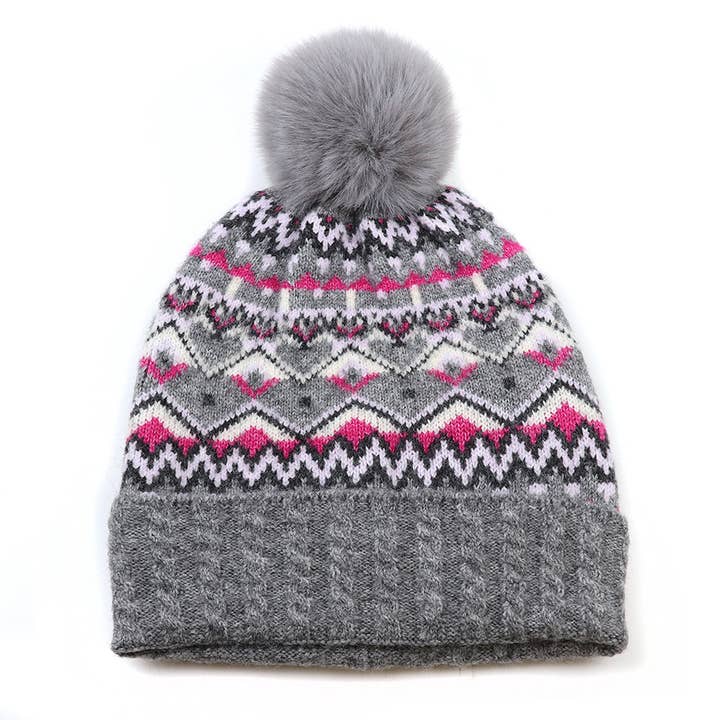 Recycled Blend Grey Mix Fair Isle Bobble Hat
for wholesale by Peace Of Mind
